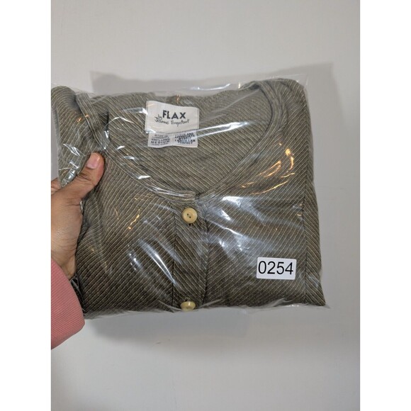 Flax Top Women Sz M Sage Button Down 100% Linen Long Sleeve Lagenlook Tunic - Picture 6 of 6